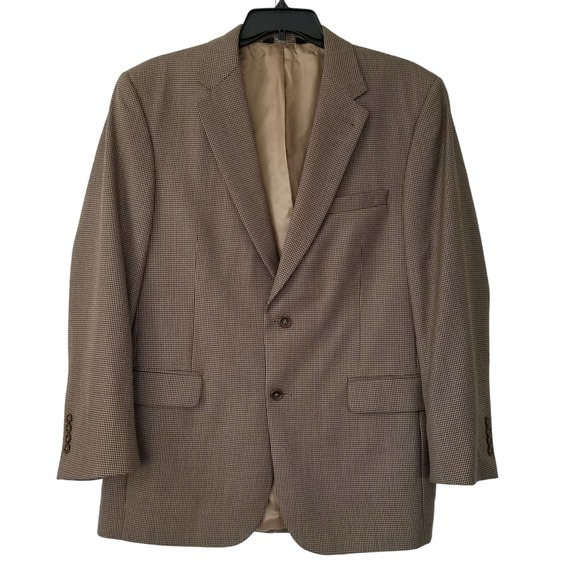 Jos. A. Bank 2-Button Blazer Sport Coat Gordon Houndstooth Beige 42 Regular Wool - Picture 1 of 8